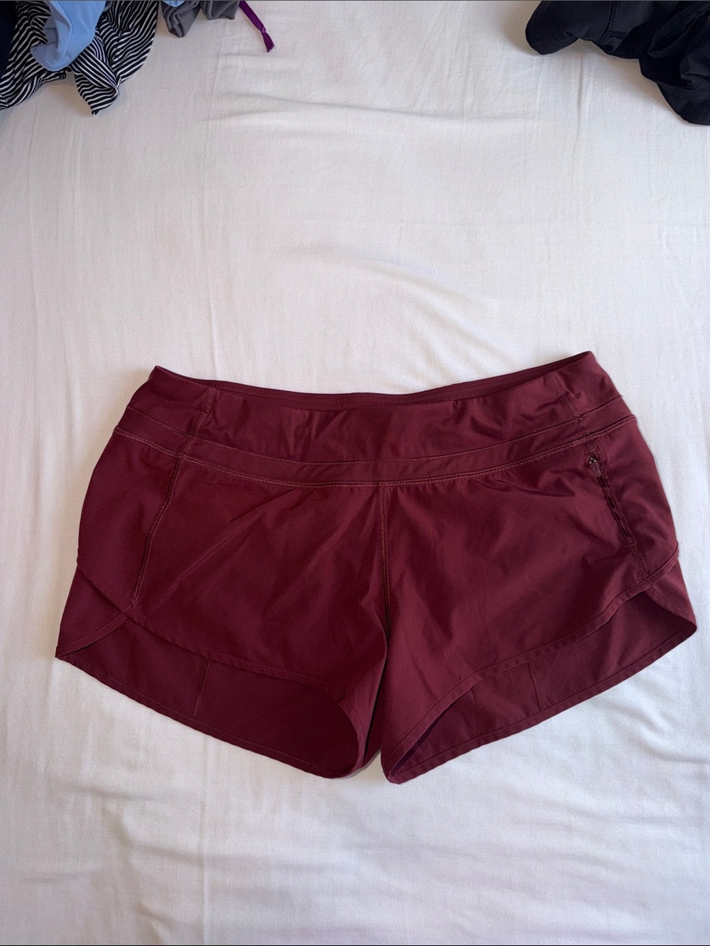 CRZ YOGA Burgundy Athletic Shorts with Side Zip Pocket